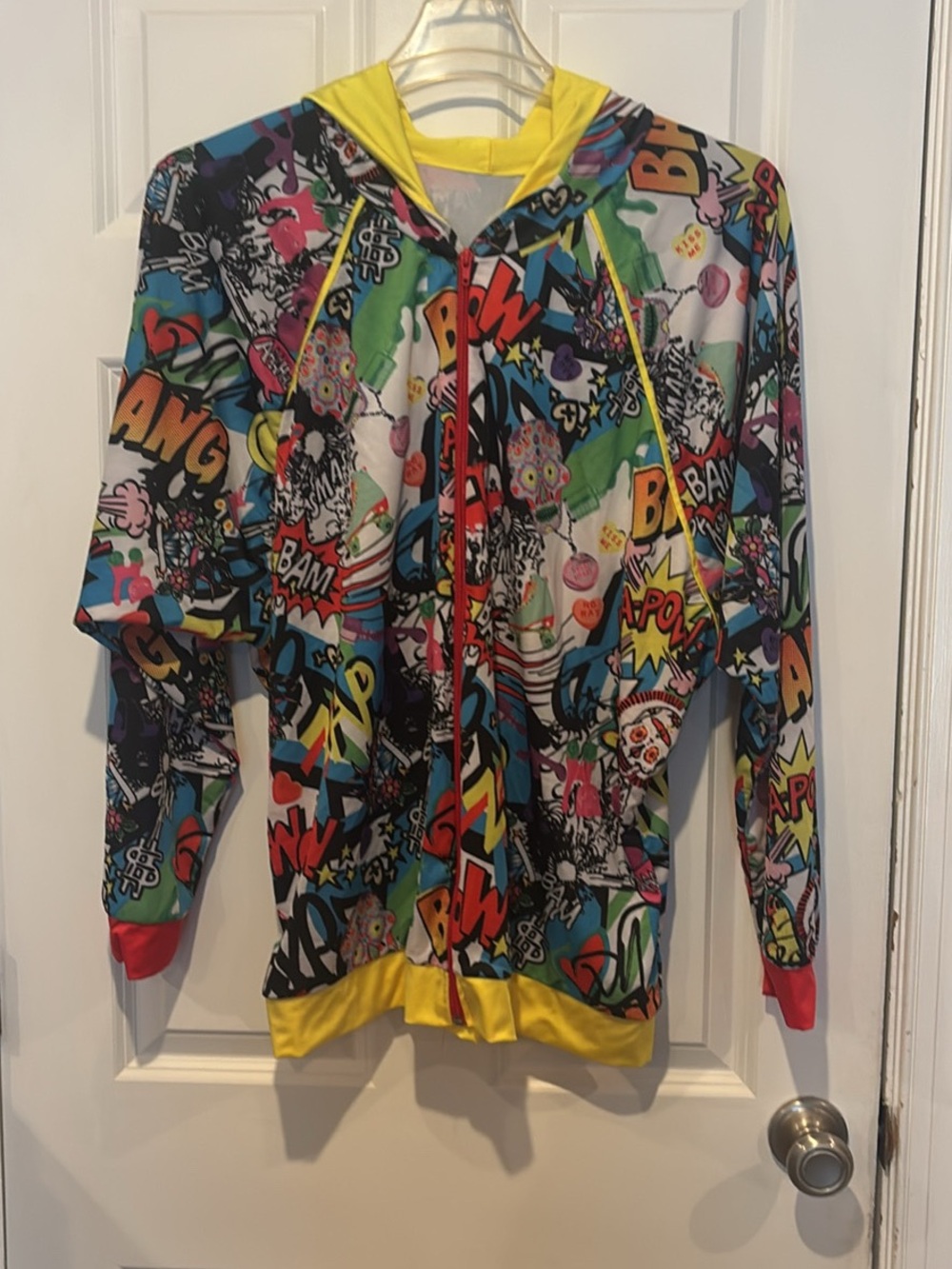AdultGraphic Comic-Print Hooded Jacket w/white drop crotch pants